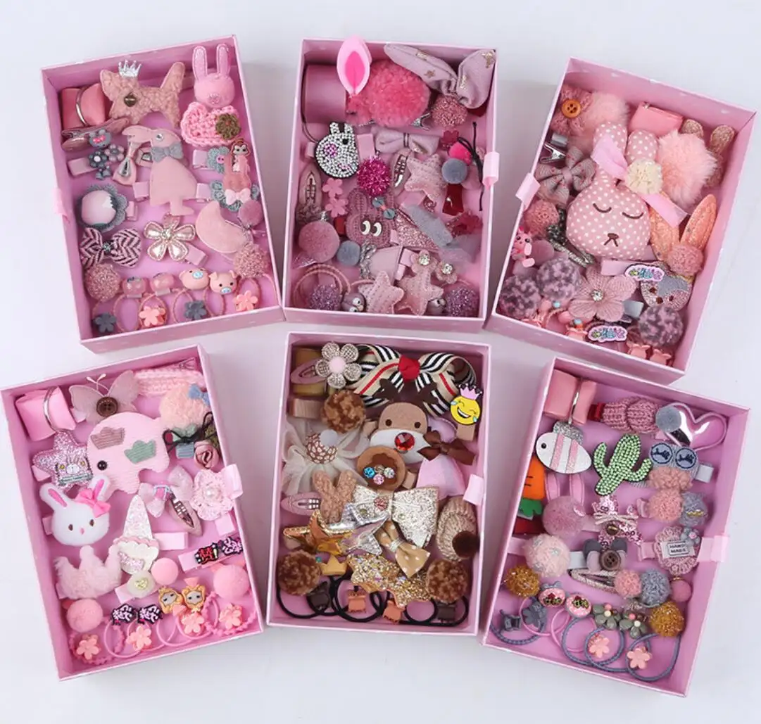 Factory wholesale new 24-piece children's hair accessories gift box set Korean girl hairpin rubber band
