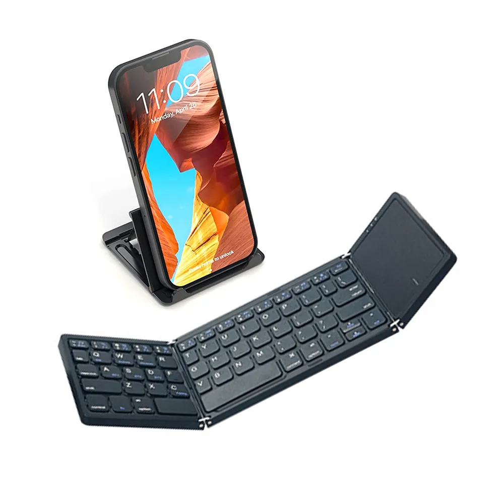 3-fold wireless bluetooth keyboard mini pocket third fold touchpad foldable keyboard mini folding bt 3.0 wireless keyboard