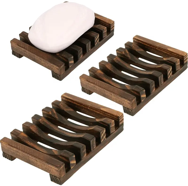 Wood Soap Dish Tray Custom Made Fit Soaps Exactly Burnt Dark Brown Color Soap Rack Container
