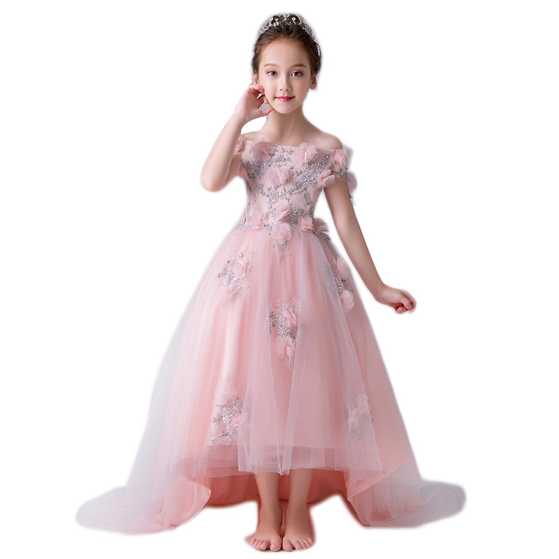 Jancember LA230 Flower Girl Dress Hot Popular 3D Flower Lace High Quality Beautiful With Train Girl Dress For Flower Girl