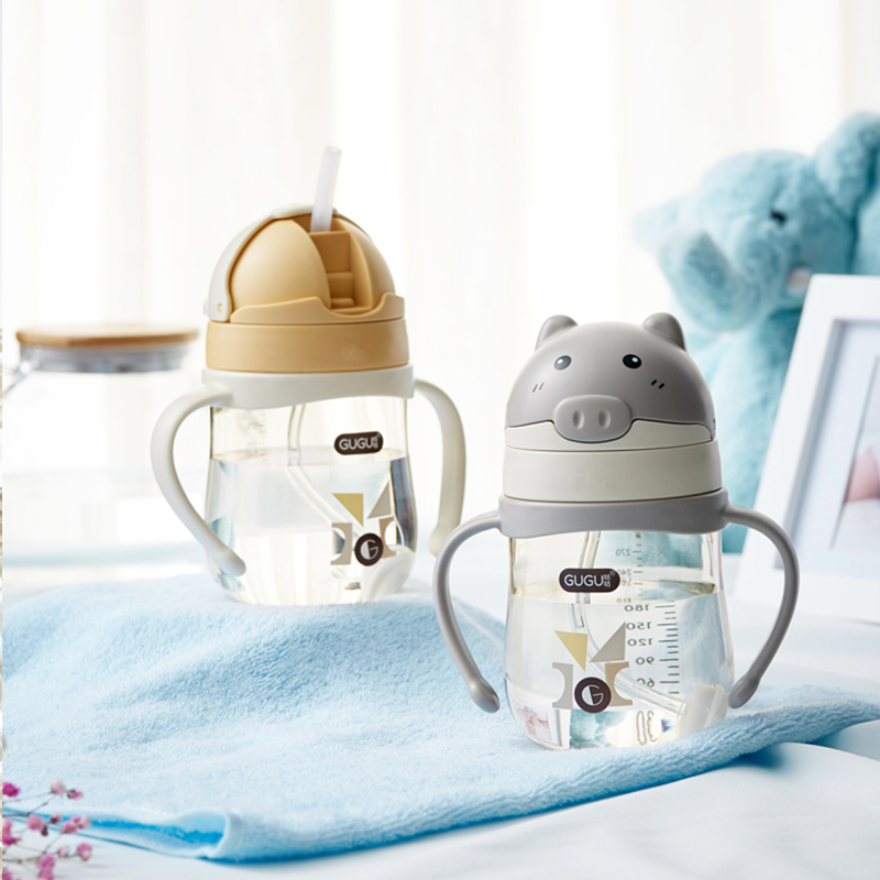 New arrival BPA free leak proof 320ml baby training sippy cup kids water bottle baby straw sippy cup with handles