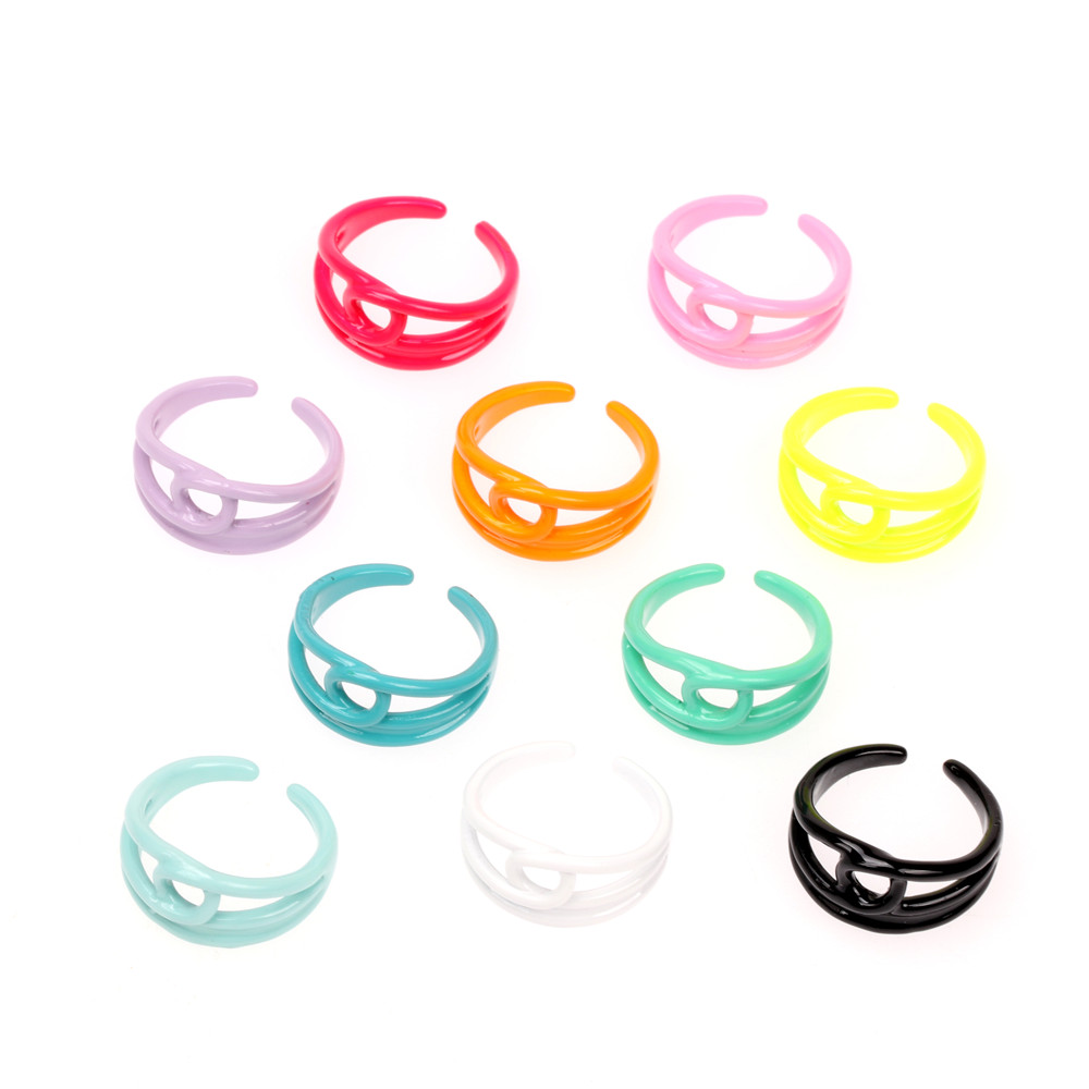 Fashion Candy Color Paint Surface Open Rings Alloy Gold Plated Adjustable For Women Jewelry