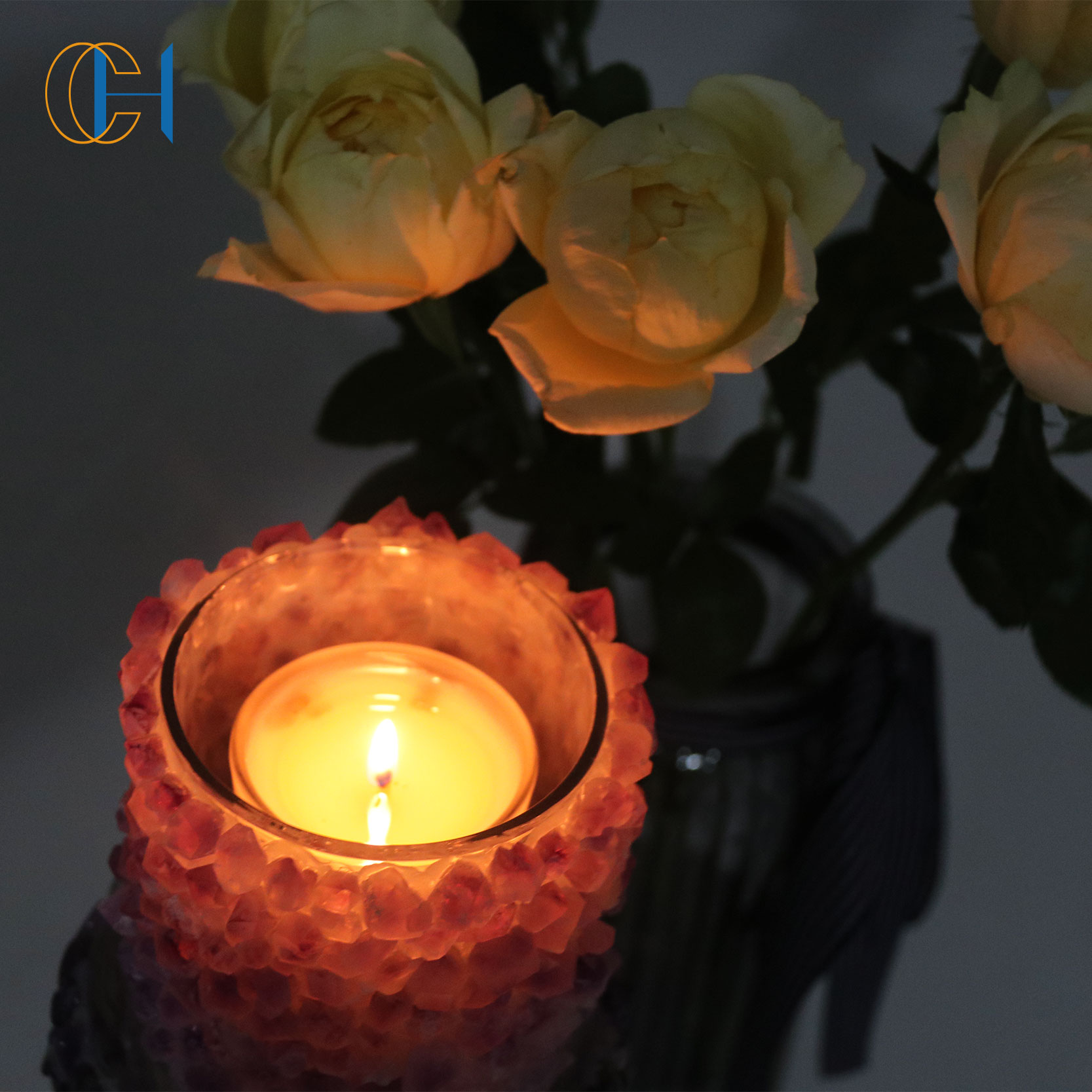 Home Decoration Natural Amethyst Quartz Customized Logo Large Empty Container Tall Glass Crystal Candle Holders