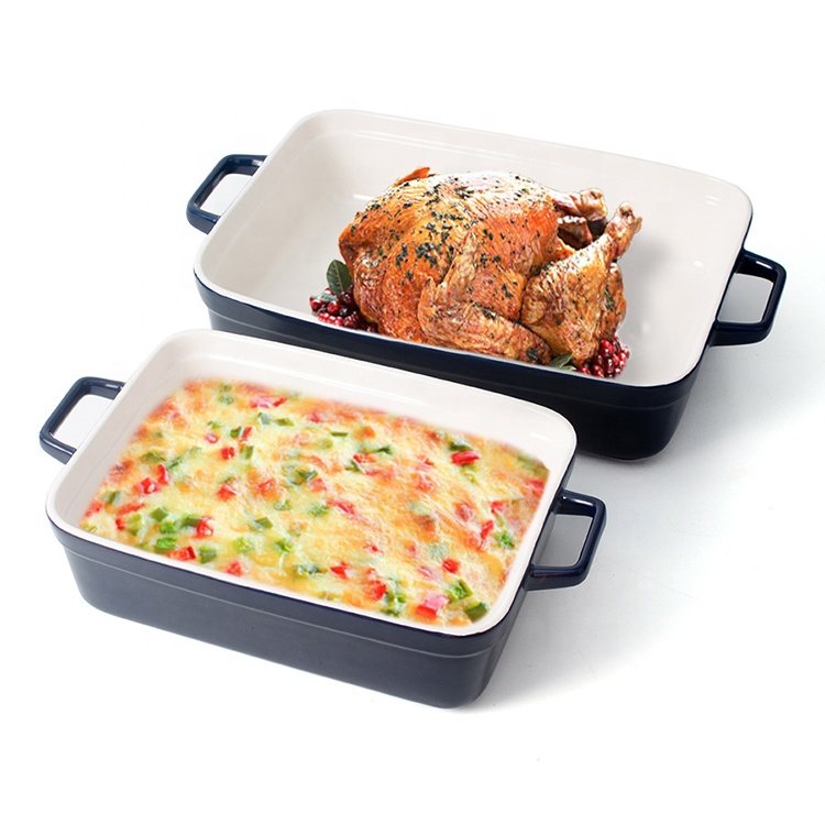 Customized rectangle oven cake bread baking pan porcelain baking dish set ceramic baking tray