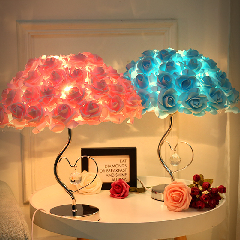 Modern European Feather Rose LED Lamp Creative Simple Design for Bedroom Wedding Birthday Portable with Warm Light Gift