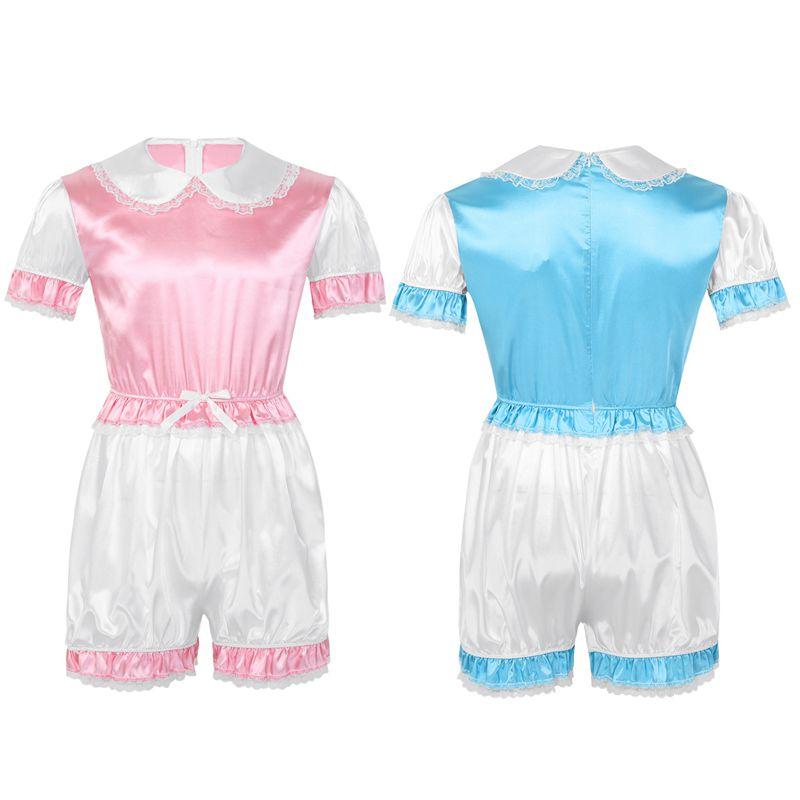 2021 Mens Adult Baby Sissy Doll Collar Satin Frilly Cross Dresser Costume Satin Lace Sissy Maid Dress