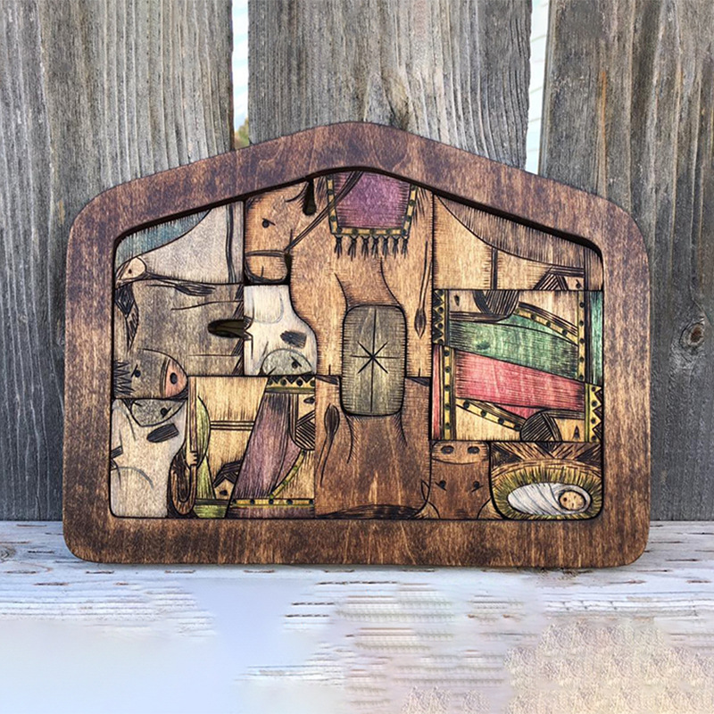 Wooden Jesus puzzle wood calcination craft Jesus Nativity Story wall decor hangings custom puzzles Jigsaw burned Wooden Puzzles