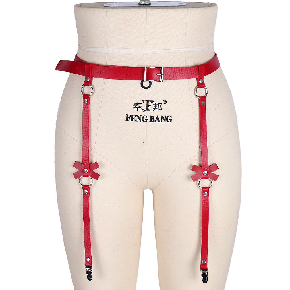 Harajuku Cute Hot Girl Adjustable Strap PU Leather Bow Garter Belt