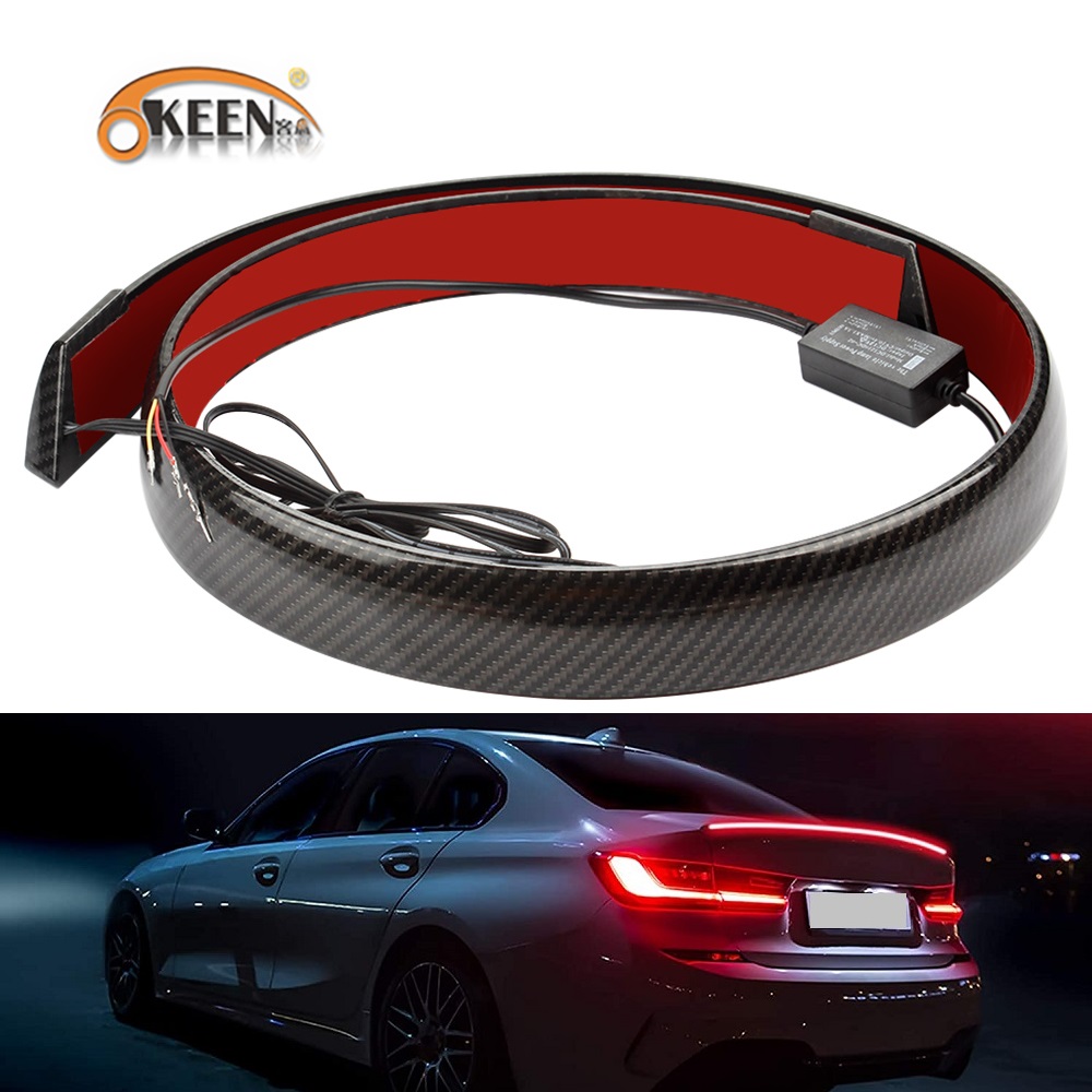 KEEN New 60 Inch Black Carbon Fiber LED Exterior Rear Spoiler Car third brake light bar red led strip Sequentia flash signal