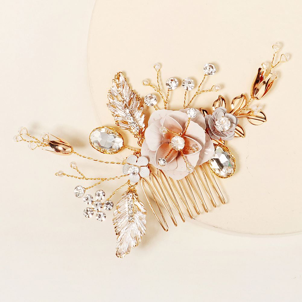 Dropshipping Gold Flowers Wedding Hair Comb Handmade Austrian Crystal Bridal Hair Jewelry Accessories Headpieces