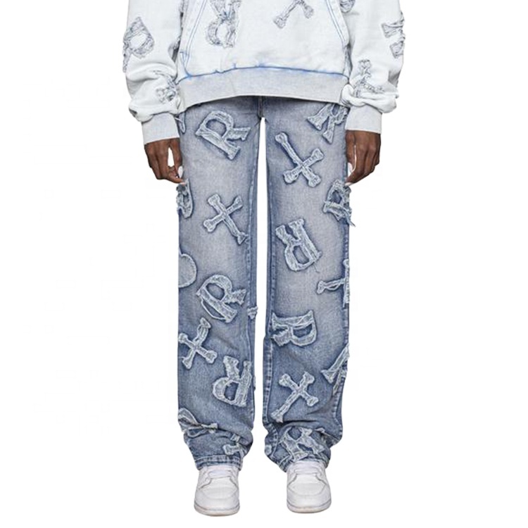 DiZNEW OEM Factory Denim Mens Trousers Fashion Loose Pants Embroidered Logo Jeans