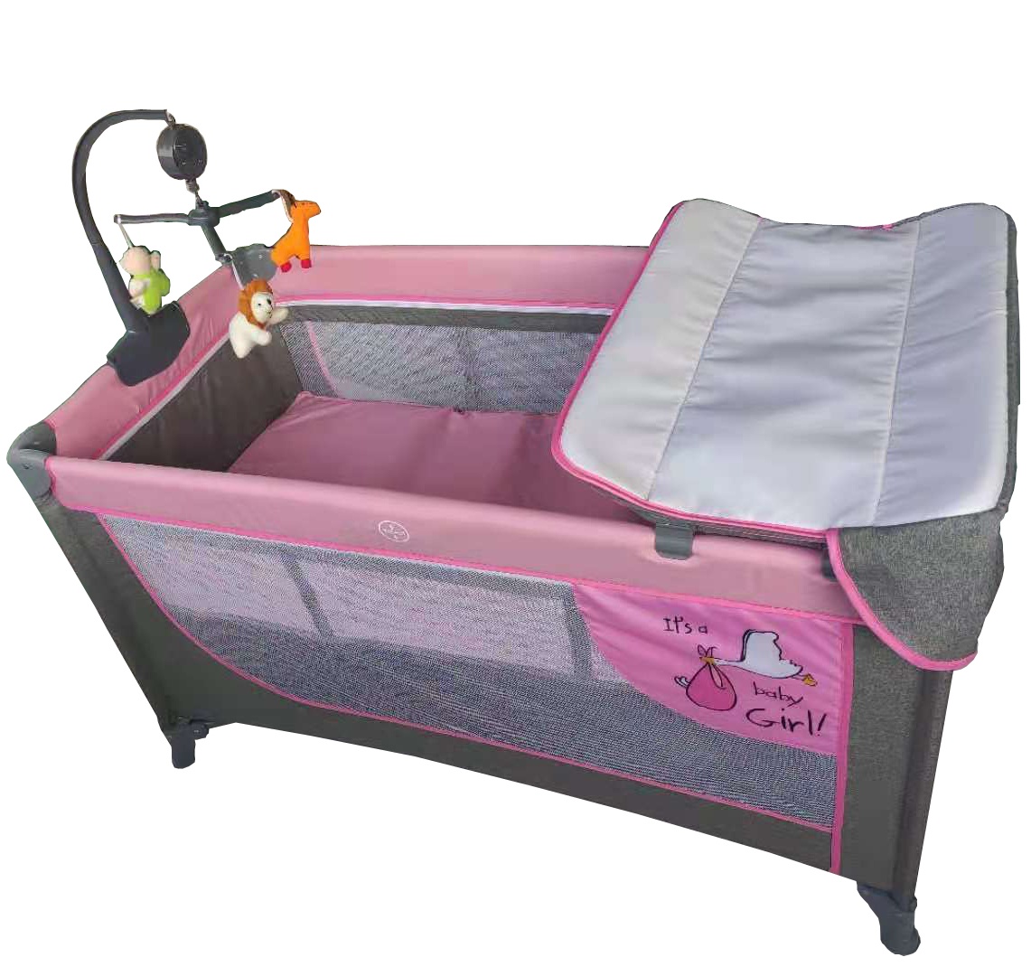 Comfortable linen fabric BB bed Folding convenient crib multipurpose play crib diaper stand double decker travel crib