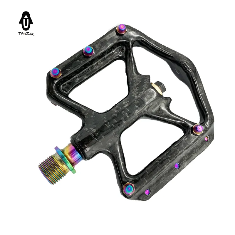 Taozik T251c Carbon Bike Pedal Oil Slick Full Color Titanium Axis Carbon Fiber Light Weight Ultralight Bicycle Pedals