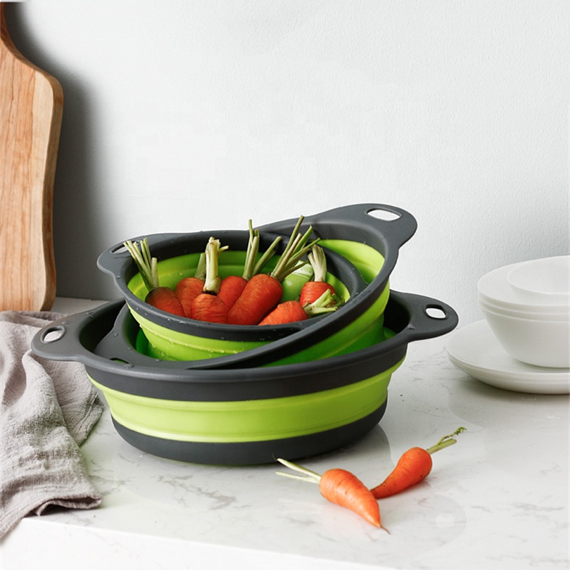 Vegetable Fruit Tools New 3 pcs Multifunctional Foldable Silicone Kitchen Sink Drain Basket Plastic Collapsible Colander Set