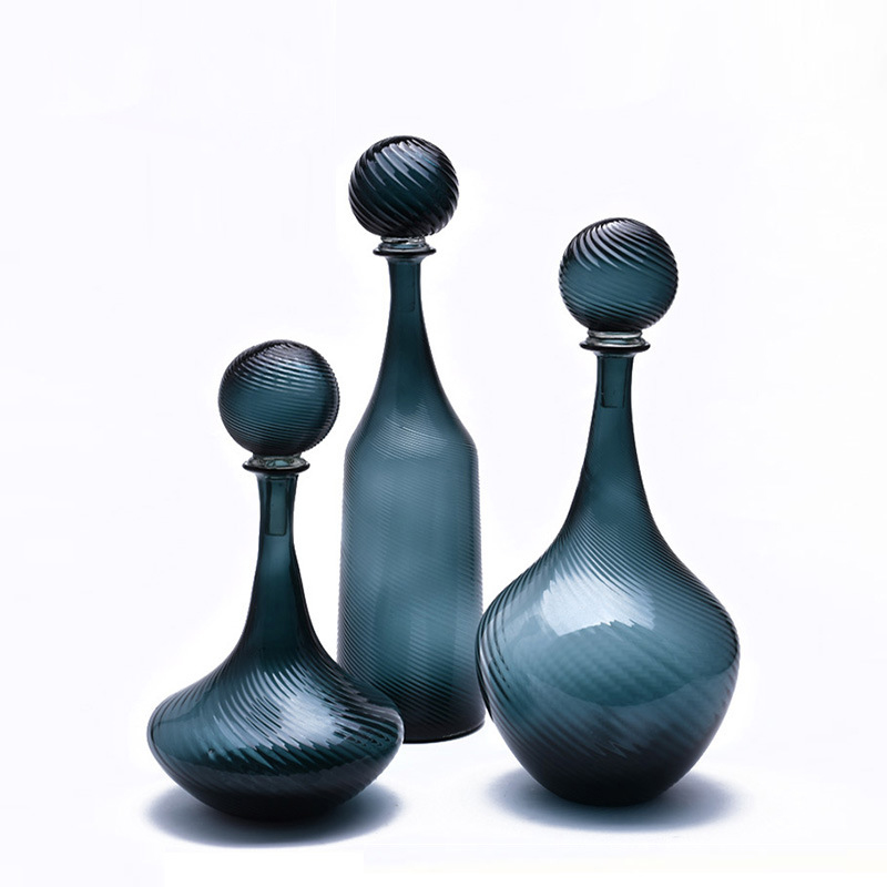 Glass Ball Lid Novelty Blue Crystal Strip Vases For Home Decor Tabletop Nordic Flower Vase In Bulk