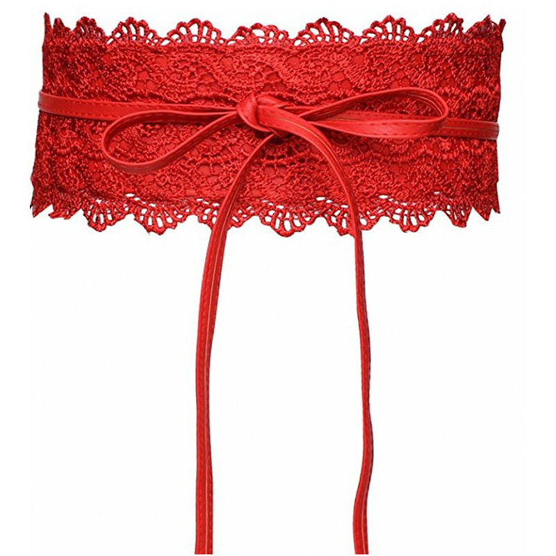 Customized Color PU Lace Bowknot Belt Ladies Fashion Fabric Lace PU Leather Belt Ladies