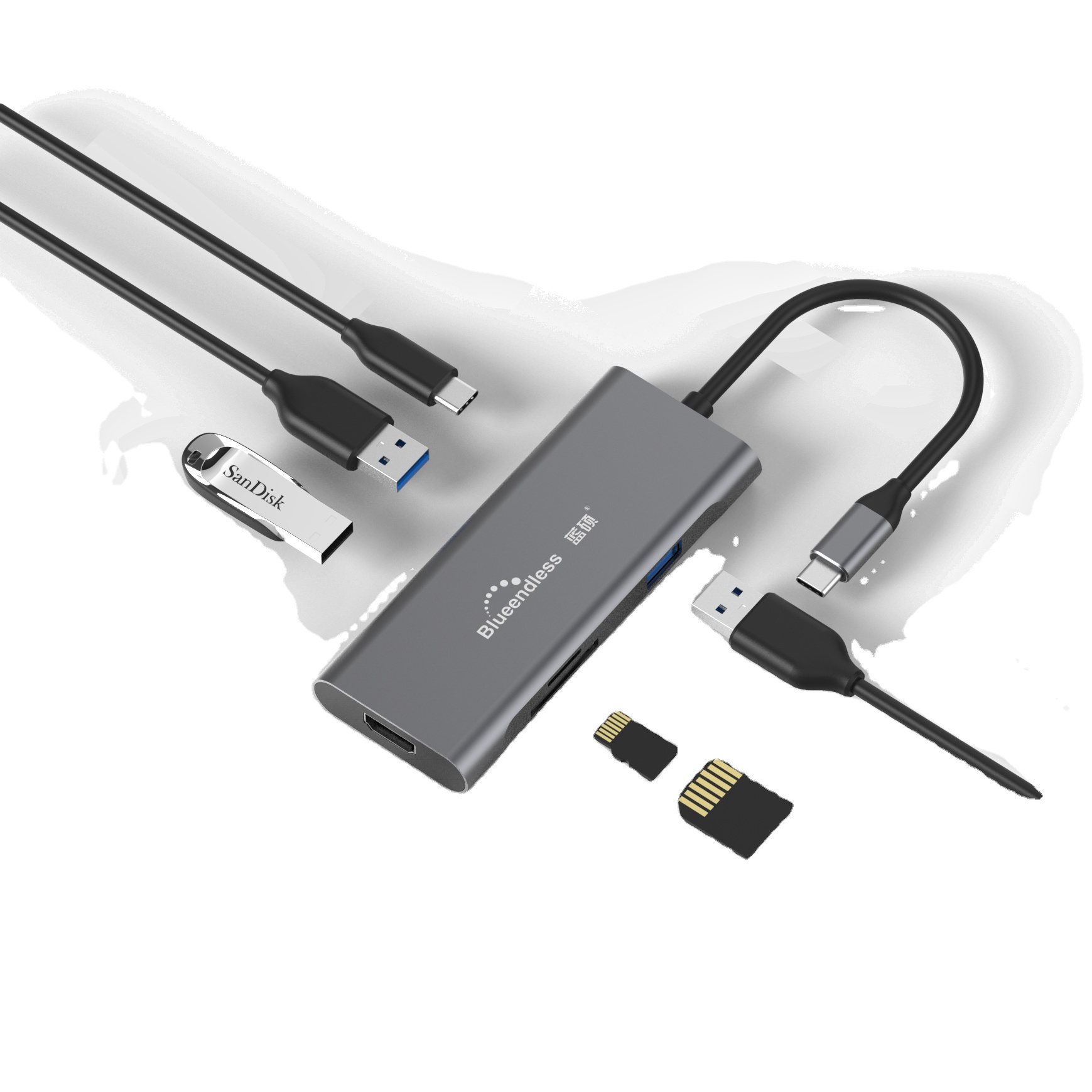 7 порт Многофункциональный USB C Usb Hub Поддержка HD 4K PD 100W алюминьный 7 в 1 взаимный обмен данными между компьютером и периферийными устройствами C концентратор USB