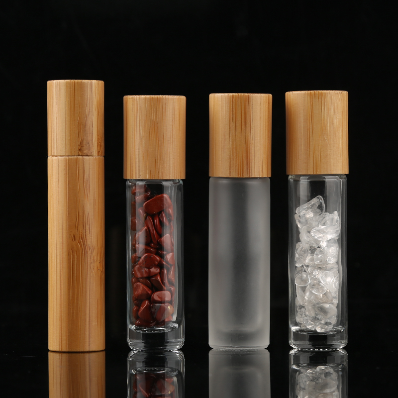 5ml 10ml 15ml Skin Care Packaging Printed Essential Oil Roll on Glass Bottle with Bamboo Cap