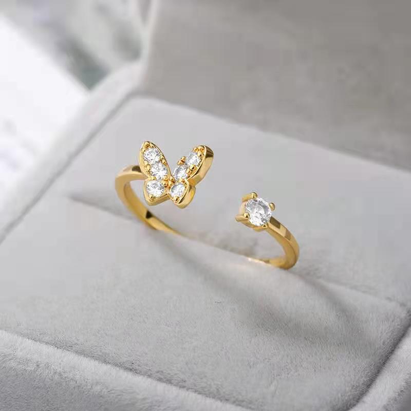 Оптом модные дизайнерские женские кольца 18K позолоченные циркониевые Регулируемые кольца-бабочки