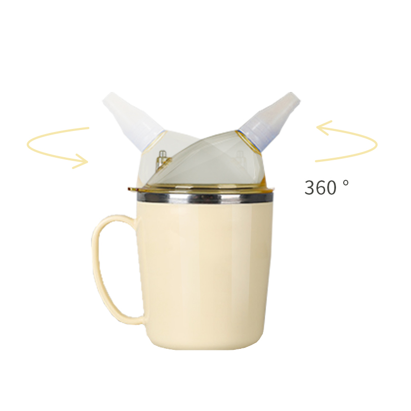Hot selling double wall stainless steel soft polypropylene reusable transparent nursing care water cup with handle lid