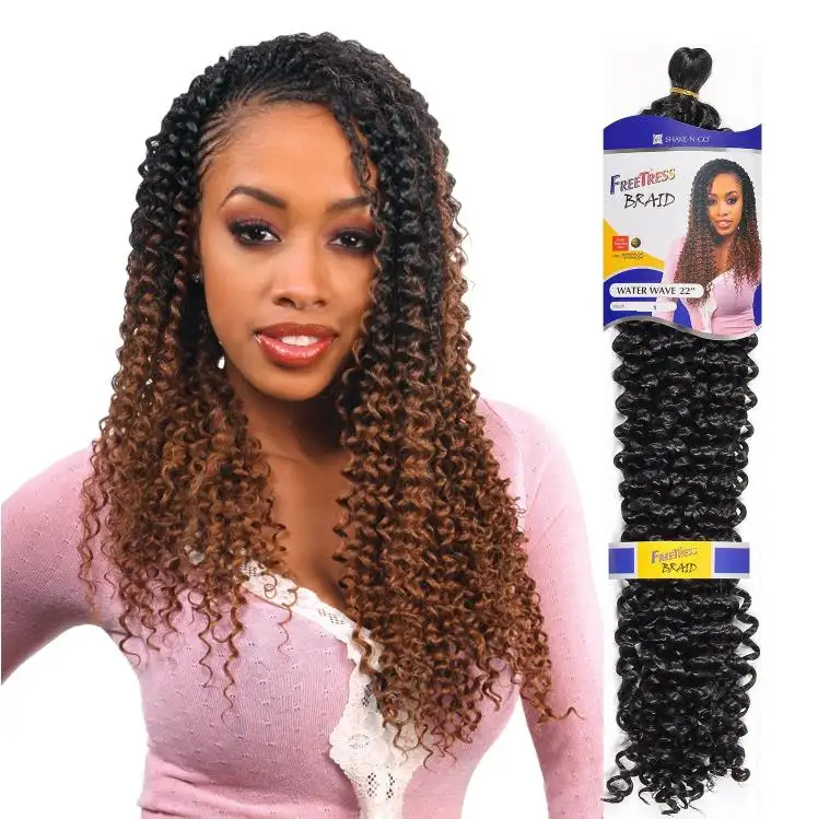 Cheap 22" Freetress Crochet Braids Water Wave Synthetic Braiding Hair Extensions with Gift
