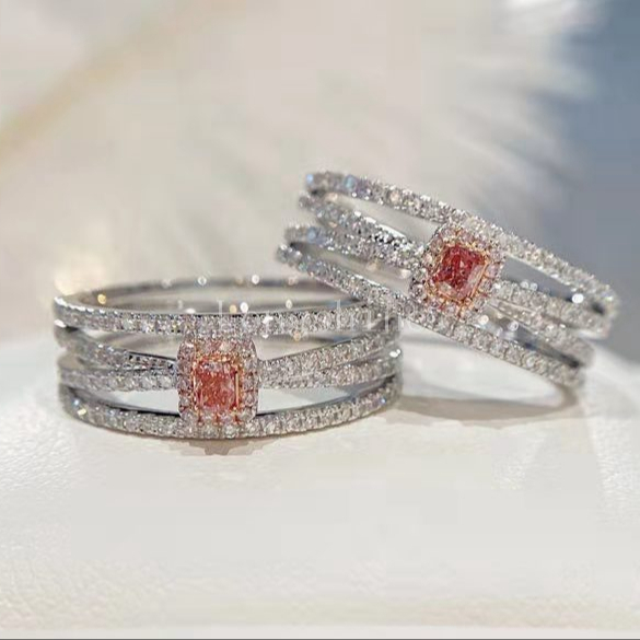 Longshine Powder Drill Diamond Shining Beautiful 18K Gold Women Wedding Ring