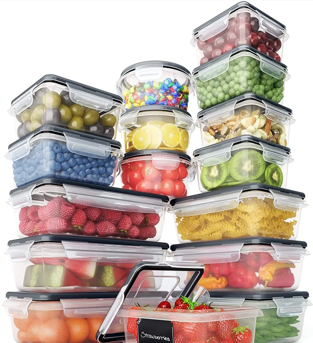 16 pc Set Kitchen Plastic Food Storage Container with Easy Snap Lids