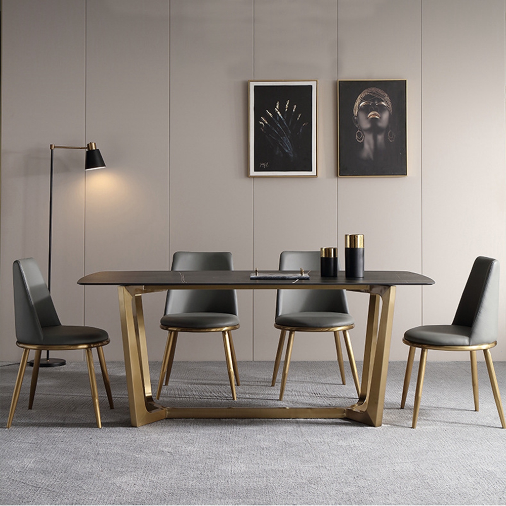 Contemporary Modern Dining Table for Home Bar Hotel & Living Room White Black Metal Titanium Sintered Stone Furniture