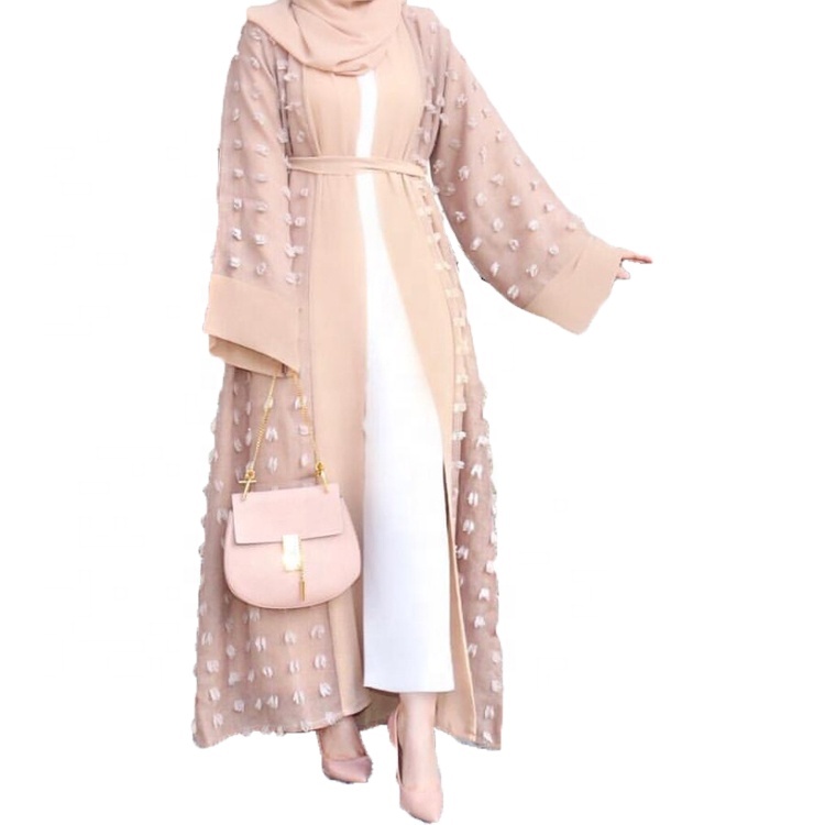 Китайская одежда от производителя Abaya Dubai Browns, раскладные пуговицы с длинными рукавами и отверстиями спереди, аппликация с мусульманскими цветами, абайя