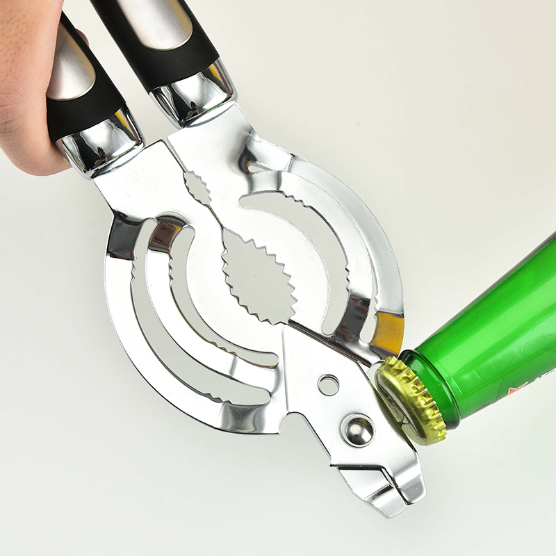 EE076 Kitchen Stainless Steel Multipurpose Can Opener Nutcracker Beer Cap Opener Manual Smooth Edge Anti Slip Handles Jar Opener