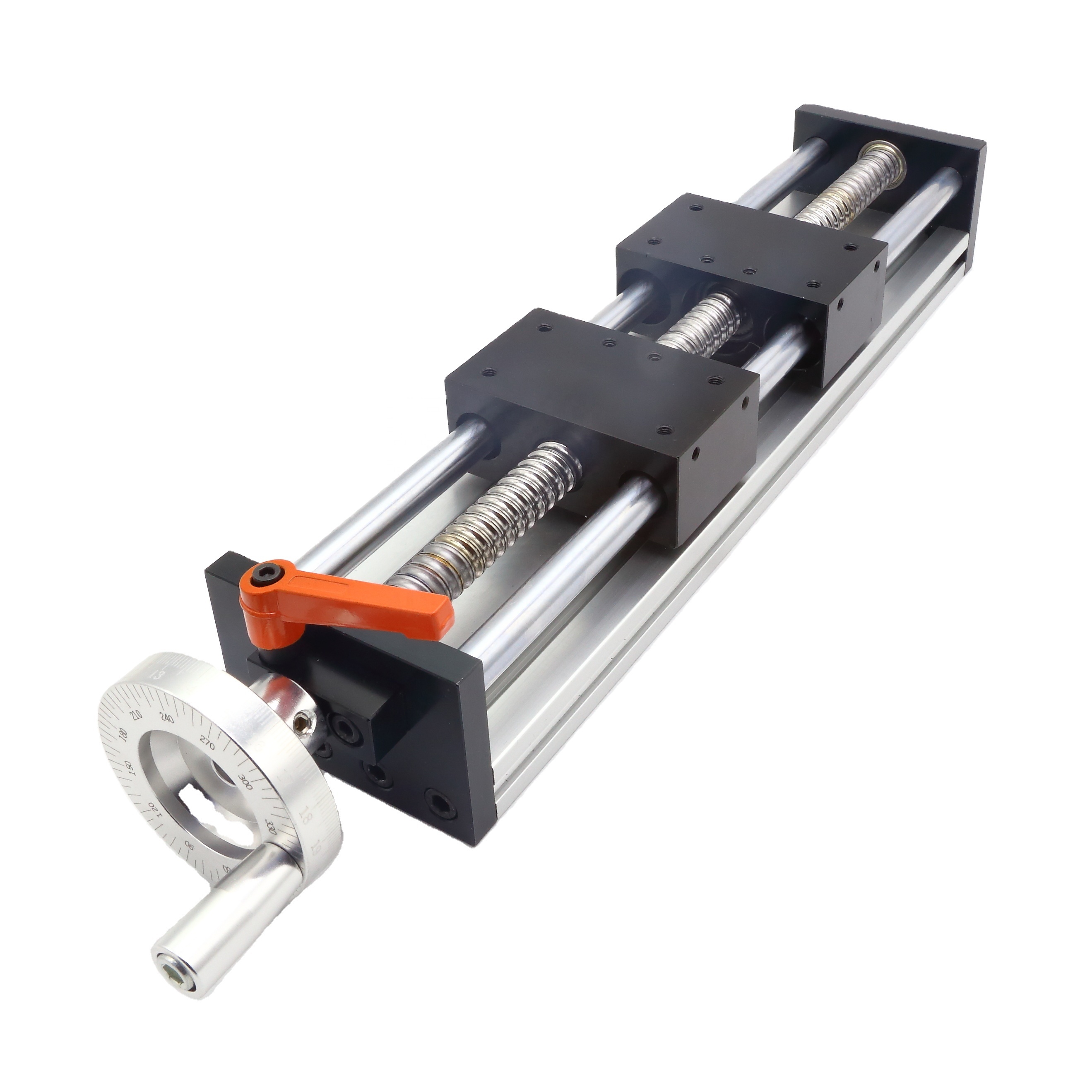 Linear slide module positive and negative ball screw manual control handwheel Two-way movement of two sliders