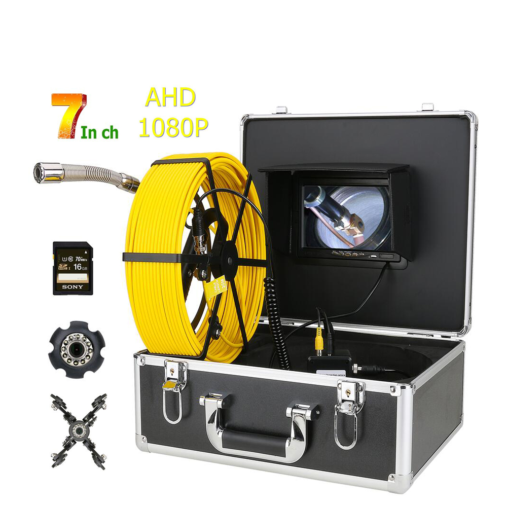 Видеокамера для исследования канализационных труб, 7 дюймов, AHD 1080P, DVR, 20-50 м, IP68, 16 ГБ