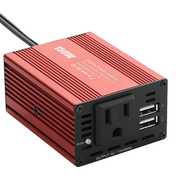 150W Car Power Inverter 12V DC To 110V AC Sine Wave Car Inverter Power Converter with 2.1A Dual USB Supply Auto Power Adapter
