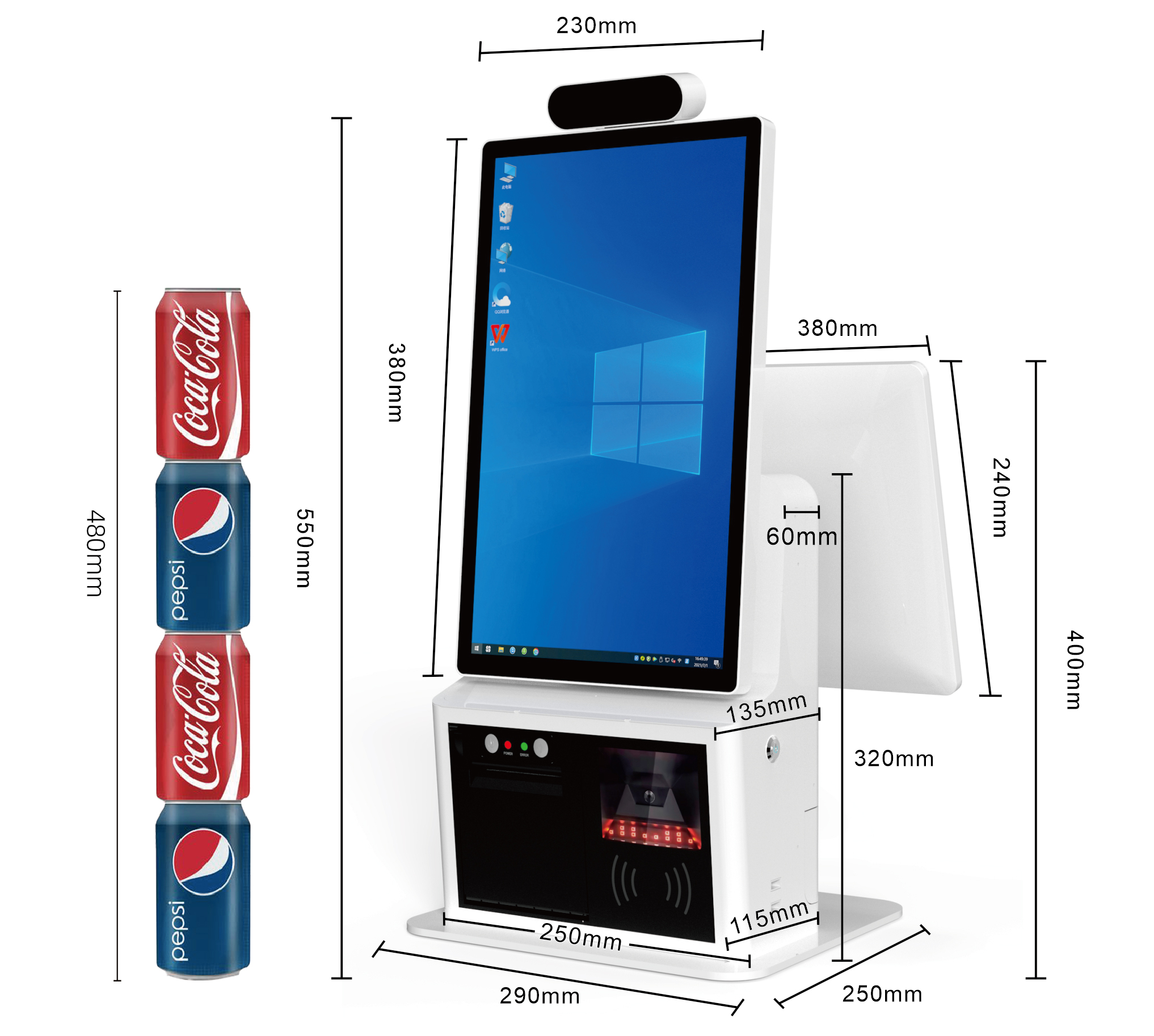 Self Ordering Payment Kiosk, 15.6 Inch Desk Touch Screen Cashless Self-Service Kiosk Pos Machine For Restaurant