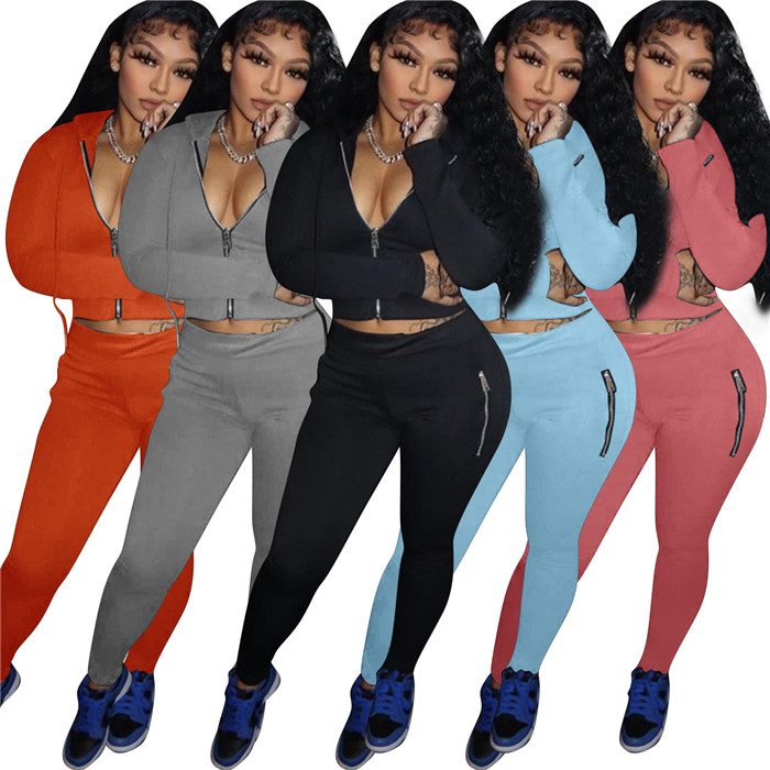 Women's autumn and winter zipper cardigan casual hooded sweater two-piece suit 2 piece women sets female tracksuit