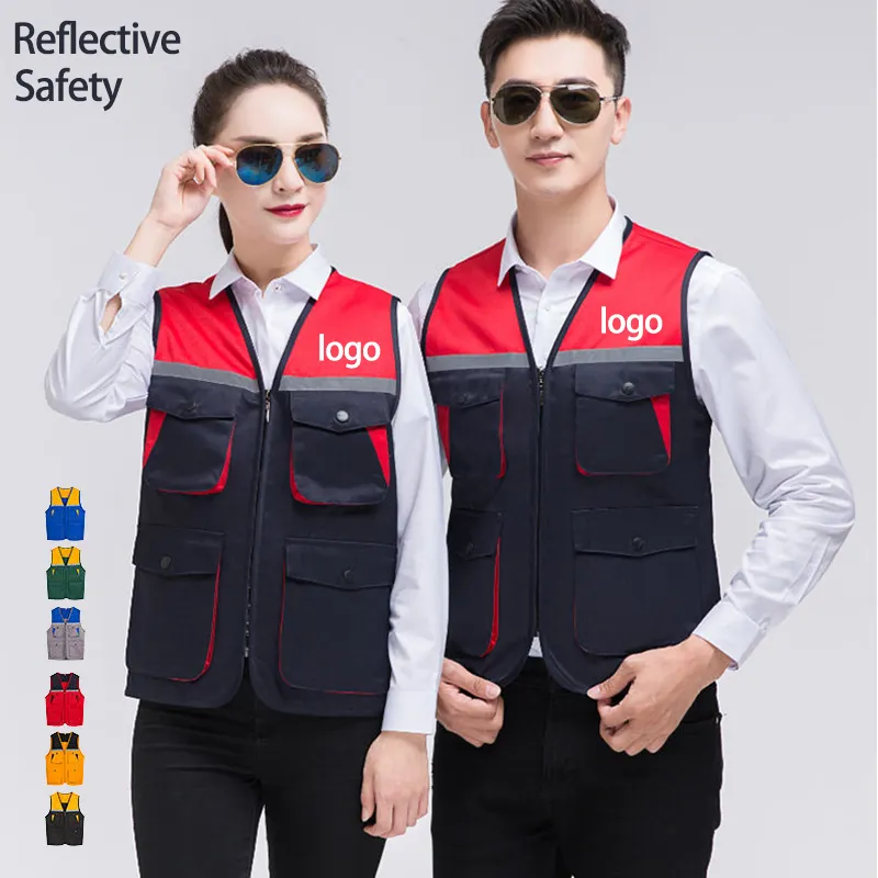 Customised Cheap Sleeveless Multi Pocket Traffic  Construction Safety Reflective Vest