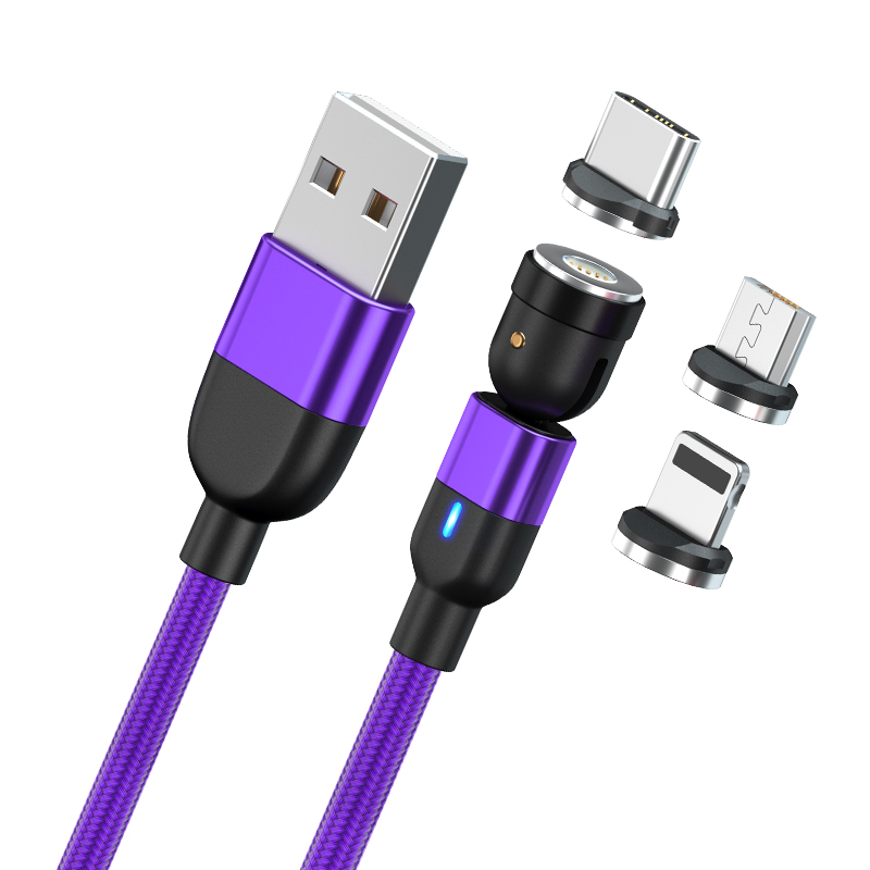 Магнитный кабель для передачи данных 3 в 1 Micro USB Тип C для телефона Usb-кабель со светодиодной подсветкой вращающийся на 540 градусов Магнитный зарядный cbale кабель