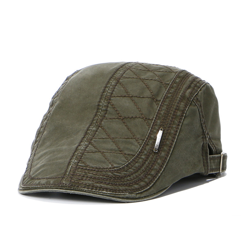 Hot selling unisex washed jeans denim with plaid thread decoration simple casual style newsboy cap