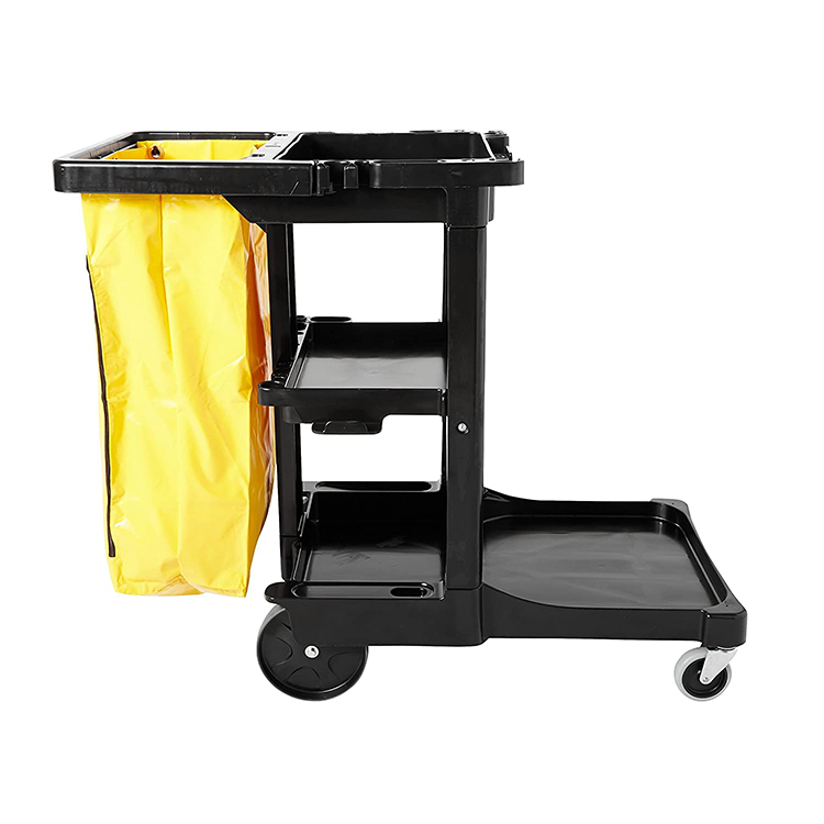 Multifunction Hotel Housekeeping Cleaning Trolley Housekeeping Cart With Zippered Yellow Vinyl Bag
