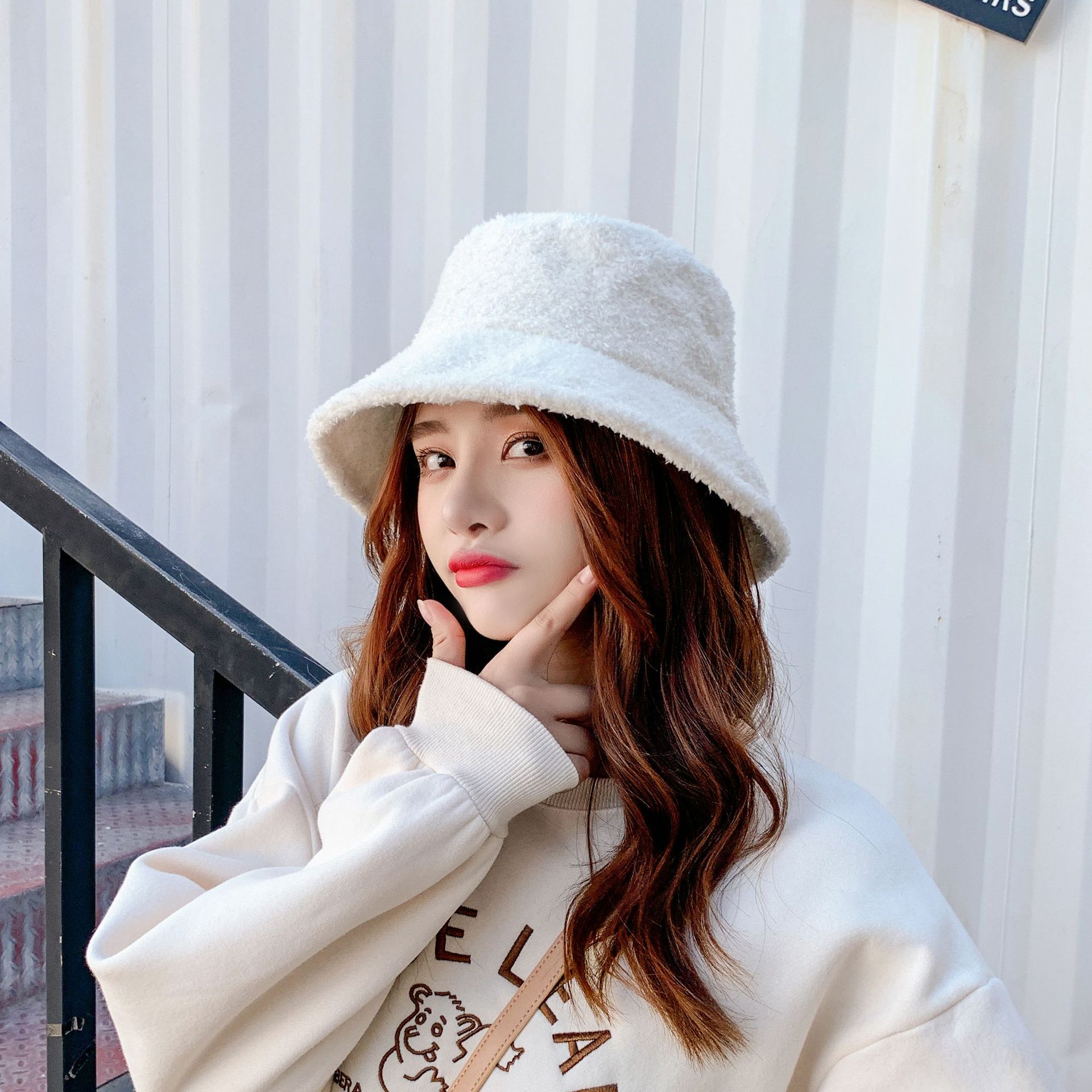 Autumn And Winter Plush Solid Color Lamb Wool Warm Korean Style Versatile Small Brim Bucket Hatcustom Hats