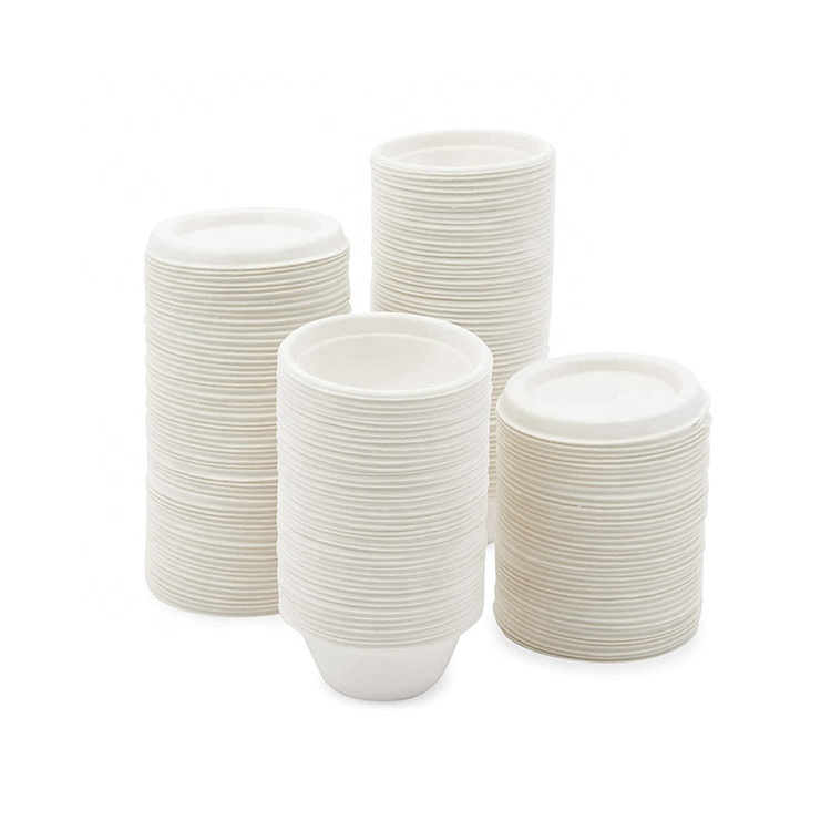 Белый 2 унции сахарного тростника Bagasse соус биоразлагаемые чашки с крышками