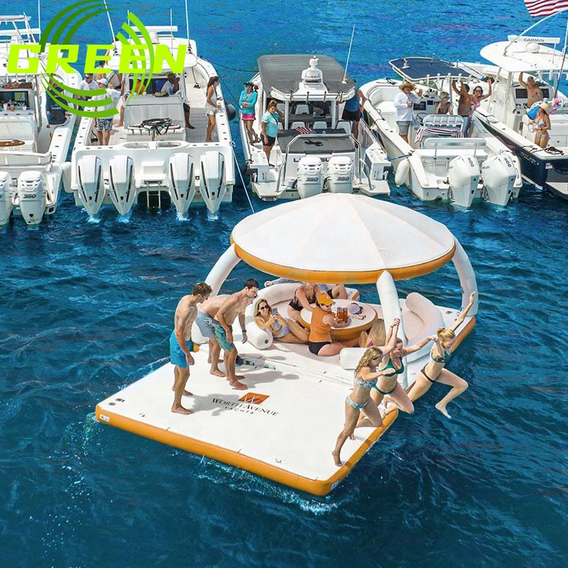 GREEN Aqua Marine inflatable Floating Pontoon Island Bar Float Dock Platform With Tent For Party