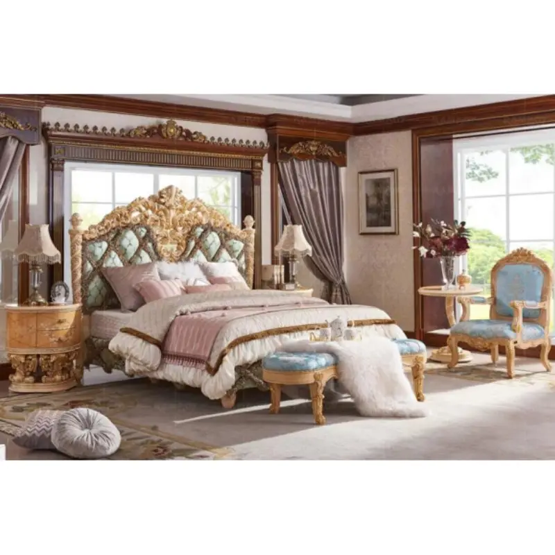 Luxury customized bedroom set new model classic antique bed european style bedroom set
