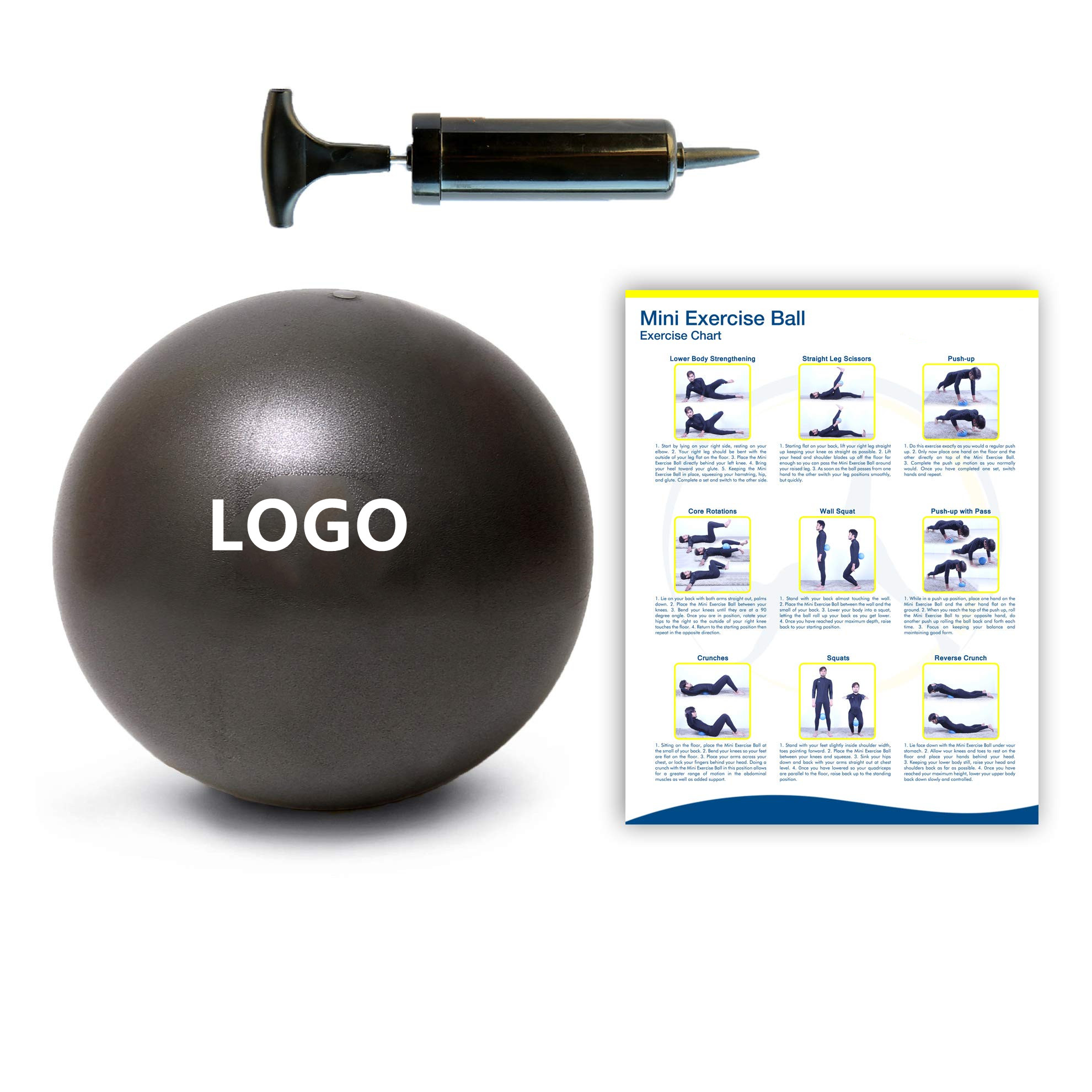 Yoga Custom 25Cm Gymnastics Small Equipment Black Training Stress Customised Color 25 Cm Pilate Inflatable Pvc Gym Pilates Ball