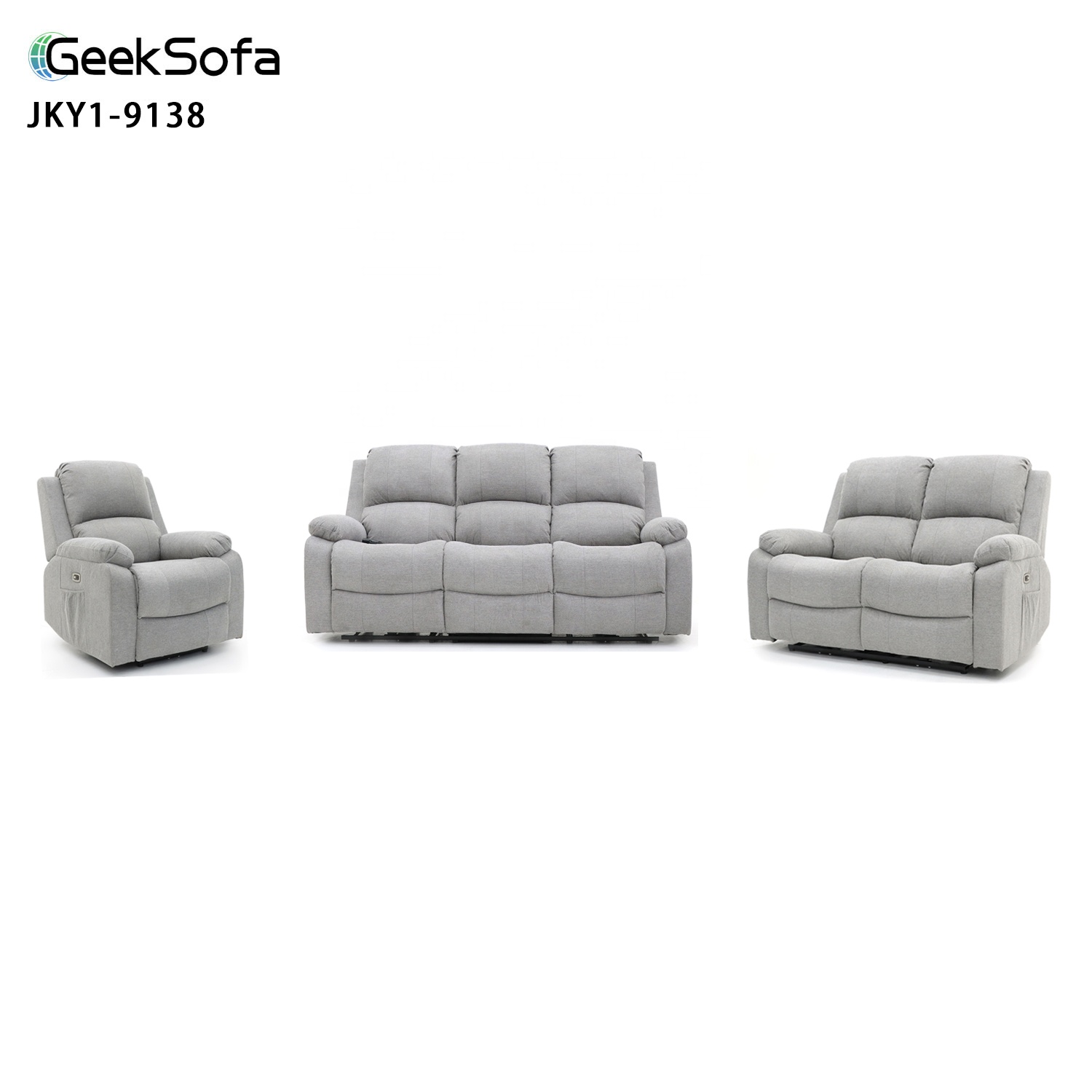 Geeksofa Modern Fabric Power Electric Motion Recliner Sofa Set 3 2 1 with Folding Down Table for Living Room Furniture