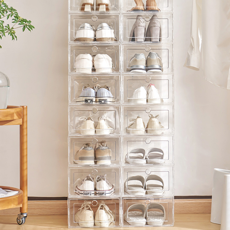 Foldable Clear Plastic Shoe Box Storage Stackable Shoe Organizer Drawer Case Furniture Ladies Men Plastic Shoe Box