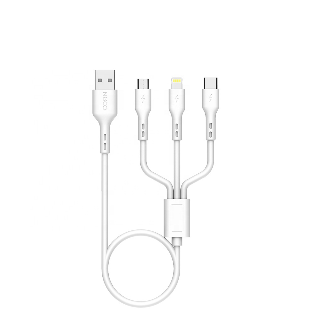 Corn Outdoor Strong Nylon Braided Wholesale 3 in 1 Data Cable 3A Fast Charger USB Mobile Phone Cable