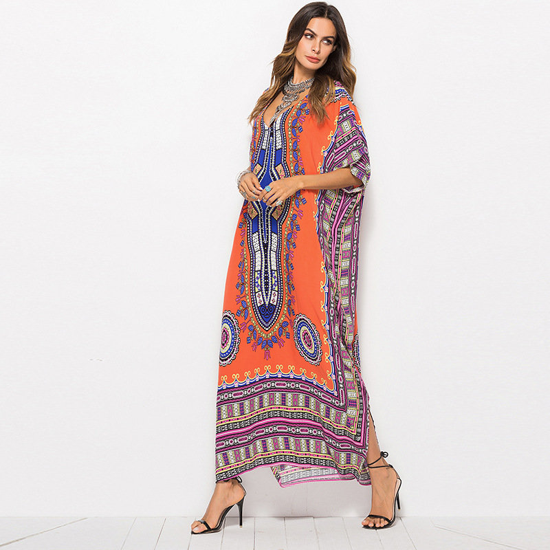 New Style Rayon Embroidered Loose Robe Bikini Blouse Long Skirt For Women Beach Dress Dashiki Shirt