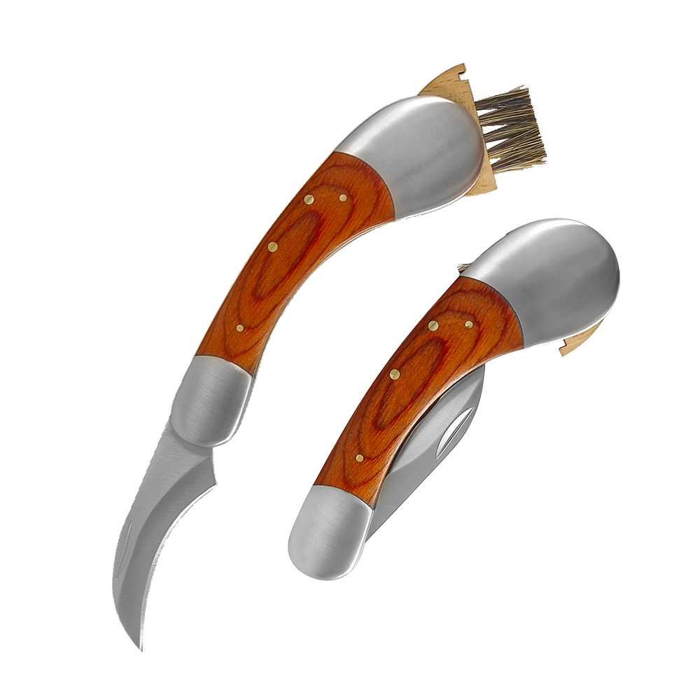 Professional Wood Handle Stainless Steel camping Cutting Fungus Truffle Mushroom Knife with brush