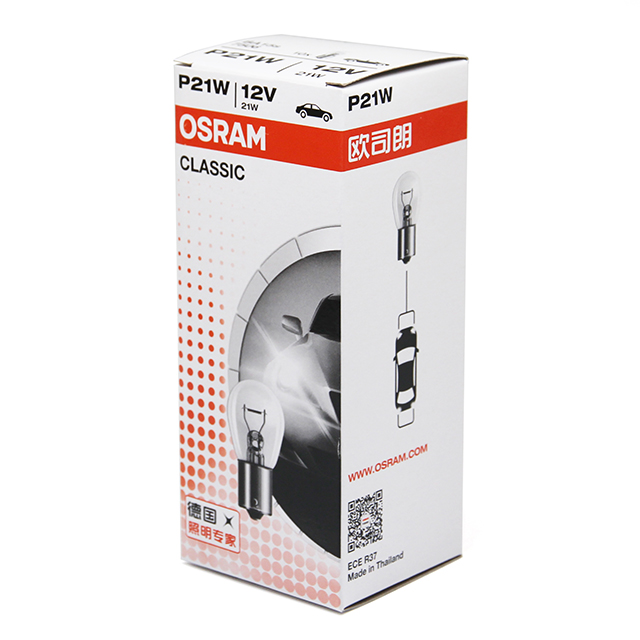 Оригинальные сигнальные лампы OSRAM с металлическими цоколями, особенность P21W 7506 12V 21W BA15s, сделано в Таиланде, Дополнительная лампа